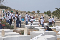  بالصور: طلاب مؤسسة حراء القطرية يشاركون بمعسكر عمل في مقبرة الكزخانة بيافا